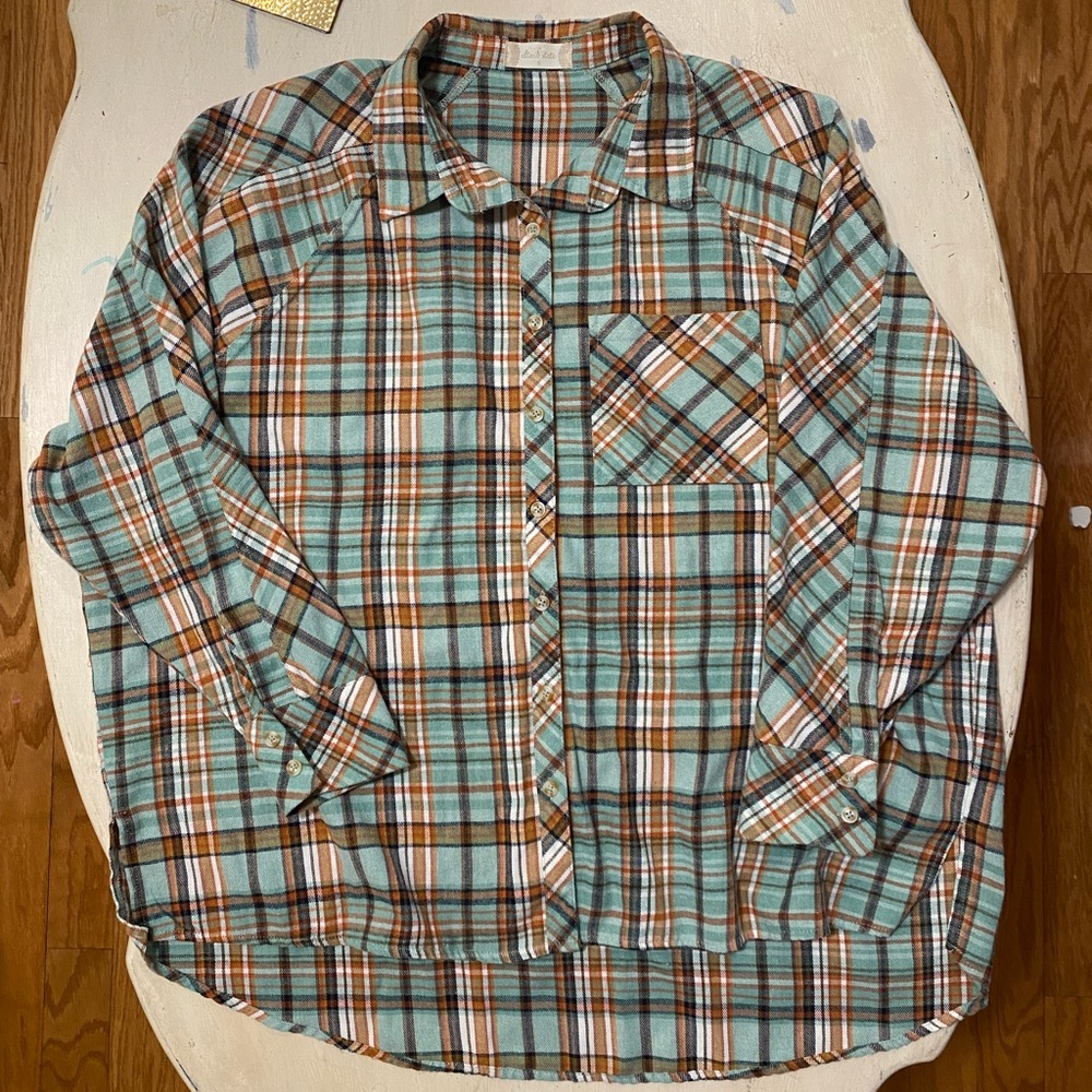 Altar’d State Oversized Flannel Turquoise Burnt Orange